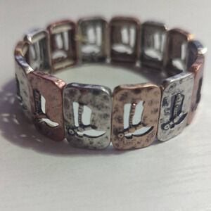 Multi Toned Stretch Bracelet Cut Out Cowboy Boot Metallic Southern‎ Rustic